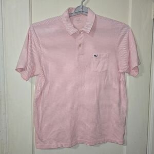 Vineyard Vines Men's Pullover Polo Pink/White Striped Shirt Size Large